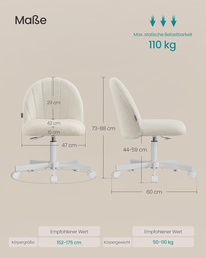 SONGMICS Homeoffice-Stuhl, Schminkstuhl aus Fleece, Schreibtischstuhl, Schaumstoffpolsterung, höhenv