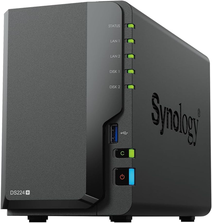 Synology DS224+ 2-Bay Diskstation NAS (Intel Celeron J4125 4-Core 2.0 GHz 2GB DDR4 RAM 2xRJ-45 1GbE