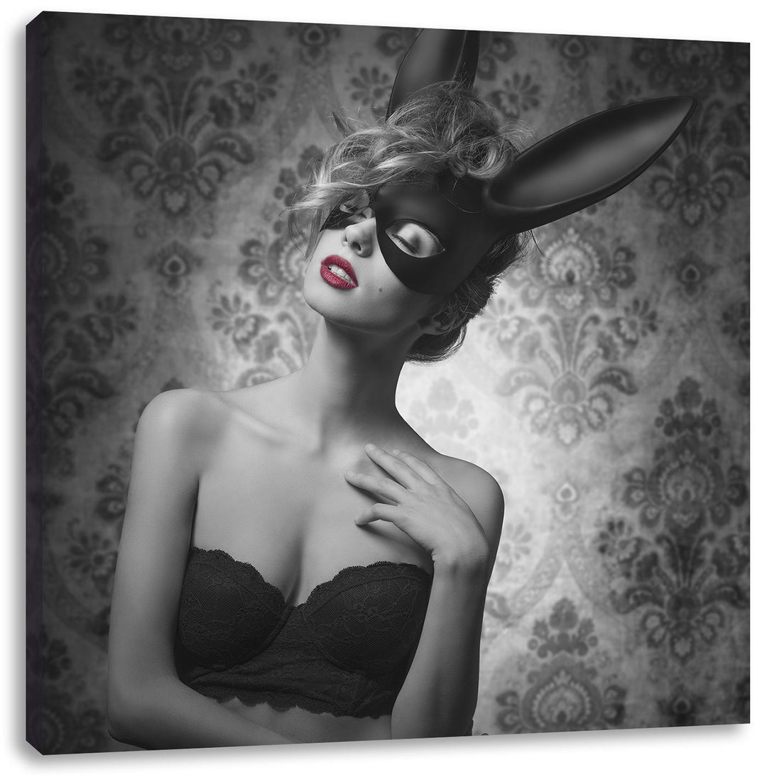 Pixxprint Maskierte attraktive Frau als Leinwandbild Quadratisch/Grösse: 70x70 / Wandbild/Kunstdruck