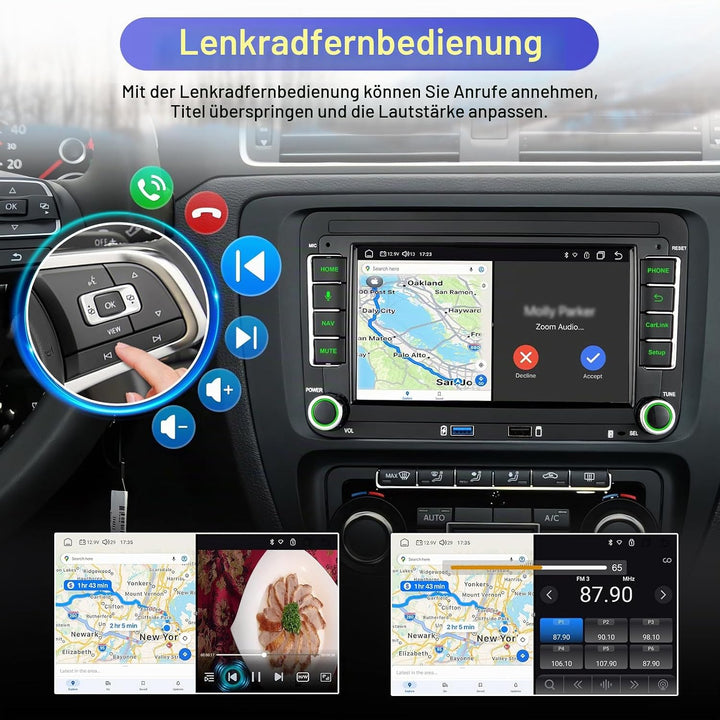 DAB+ Android Autoradio mit Navi Bildschirm für VW Golf 5 6 Seat Passat Sharan Tiguan, Wireless Andro