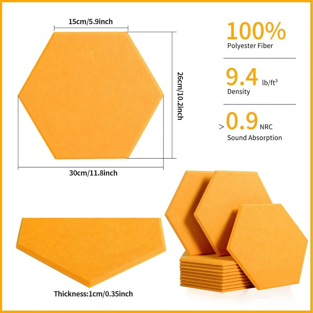 Rdutuok 12 Stück Akustik Panel,30x26x1cm Hexagon Akustik Absorber Schallschutzplatten Akustikpaneele