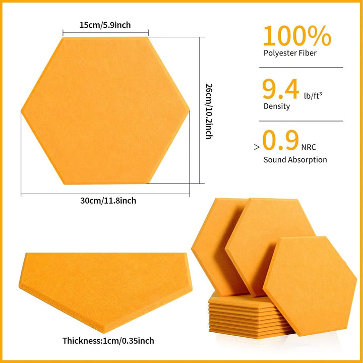 Rdutuok 12 Stück Akustik Panel,30x26x1cm Hexagon Akustik Absorber Schallschutzplatten Akustikpaneele