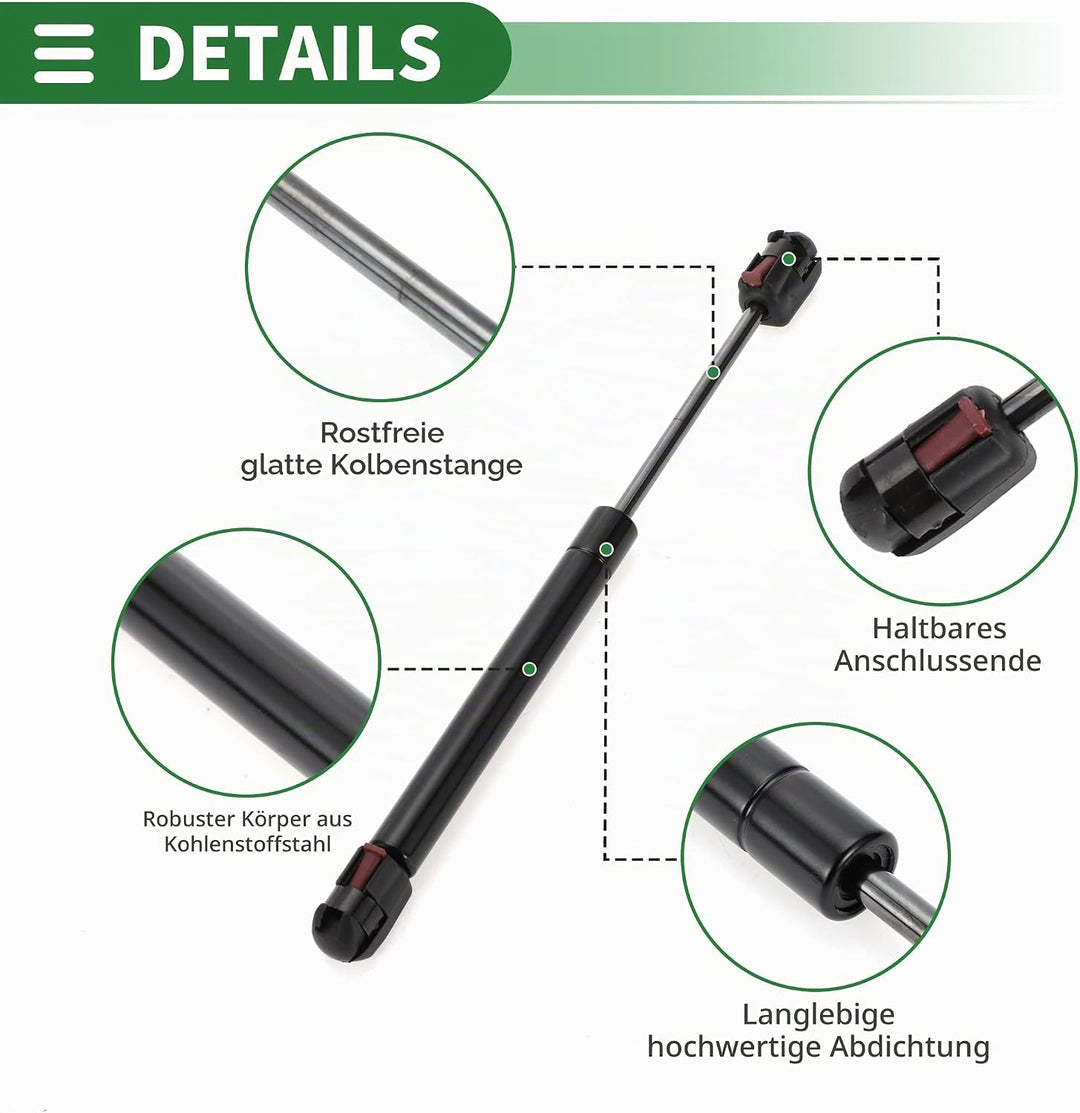 Motoforti Universal Gasdruckfeder 110N Für Wohnmobil Bett Boot Tür | Schwarz, Kohlenstoffstahl, Ausf
