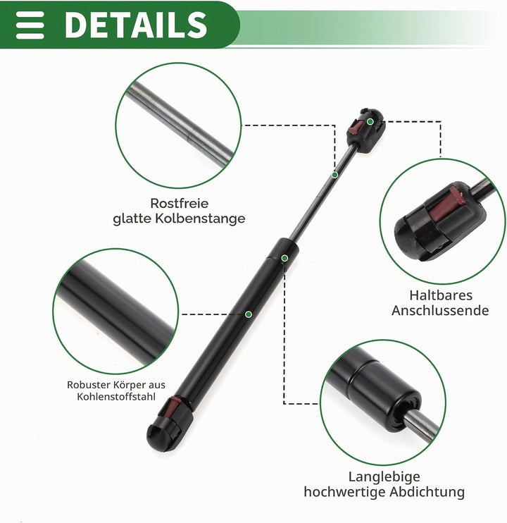 Motoforti Universal Gasdruckfeder 110N Für Wohnmobil Bett Boot Tür | Schwarz, Kohlenstoffstahl, Ausf