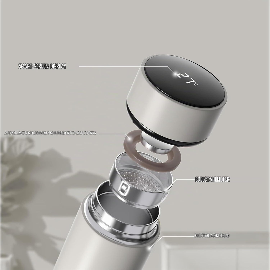 Homealexa 500ml Thermosflasche, Vakuum Isolierbecher Trinkflasche aus 304 Edelstahl, LED-Touchscreen