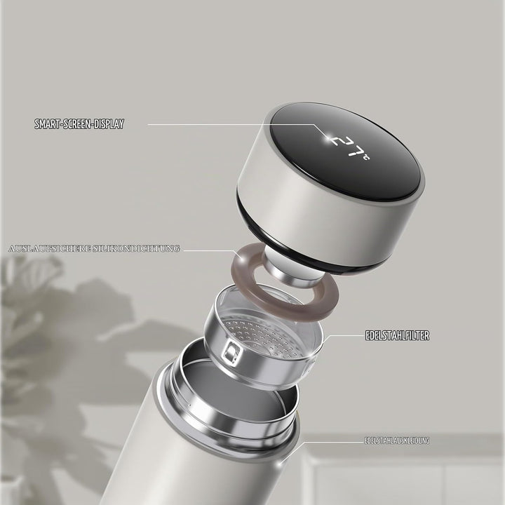Homealexa 500ml Thermosflasche, Vakuum Isolierbecher Trinkflasche aus 304 Edelstahl, LED-Touchscreen