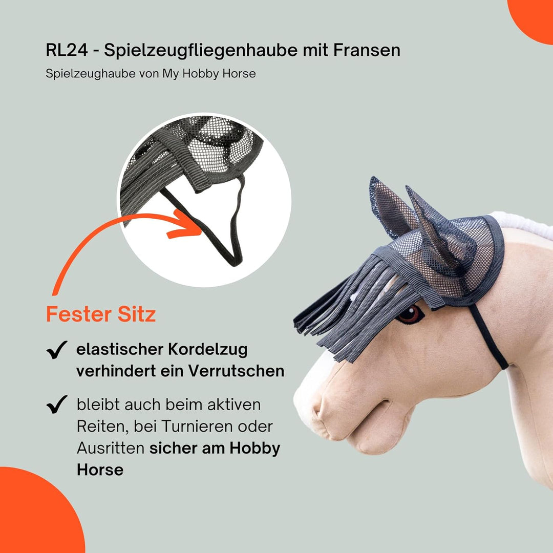 RL24 - Spielzeugfliegenhaube mit Fransen von My Hobby Horse – Spielzeug Haube für Dein Steckenpferd