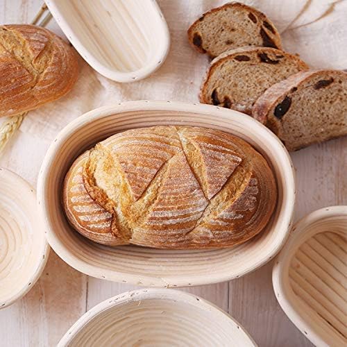 Gärkörbchen 3 Stück, SZETOSY Rundes Gärkorb Zum Brotbacken-Set,Banneton-Brotgärkorb aus natürlichem
