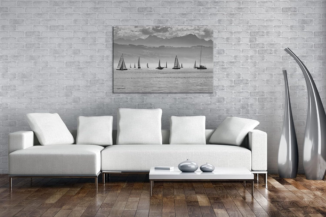 deyoli Meer voller Segelboote Format: 80x60 als Leinwand, Effekt: Schwarz&Weiss, Motiv fertig gerahm