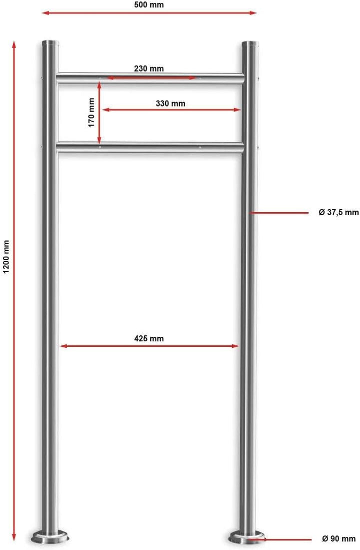 Metzler Standbriefkasten in Graualuminium - Pulverbeschichtet & mit Zeitungsfach - Inkl. Edelstahl S