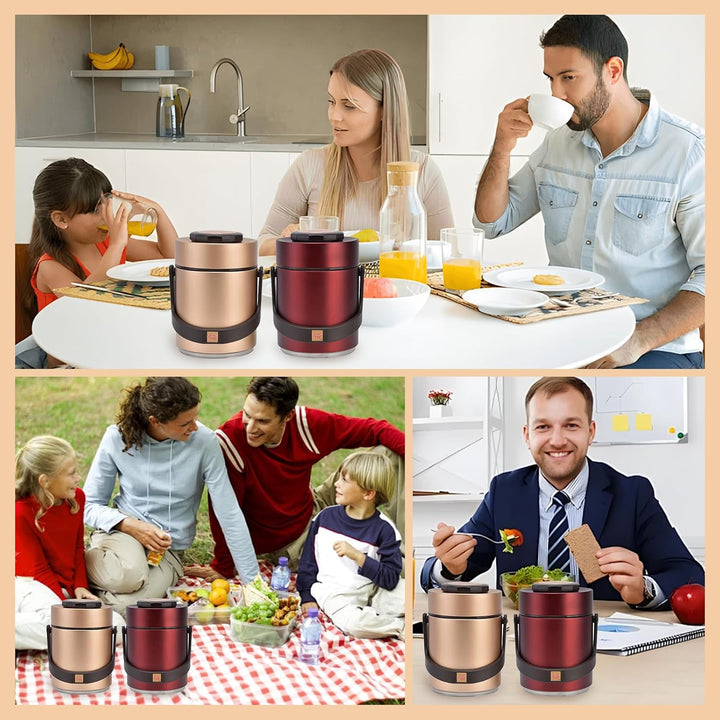 Jenngaoo Vakuum Lunchbox 1500ml 2-stöckig, Edelstahl Isolierbehälter Rot, Rot