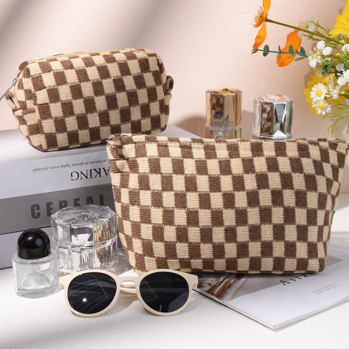 SOIDRAM Make-up-Tasche, gross, kariert, aus Segeltuch, Reise-Kulturbeutel, Organizer, niedliche Make