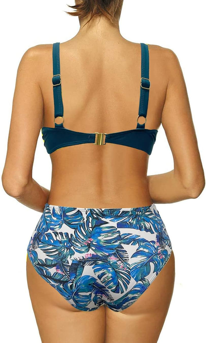Rayson Damen Badeanzug Monokini Vorne Criss Cross Neckholder Push Up Bandeau Cut Out High Waist Wrap