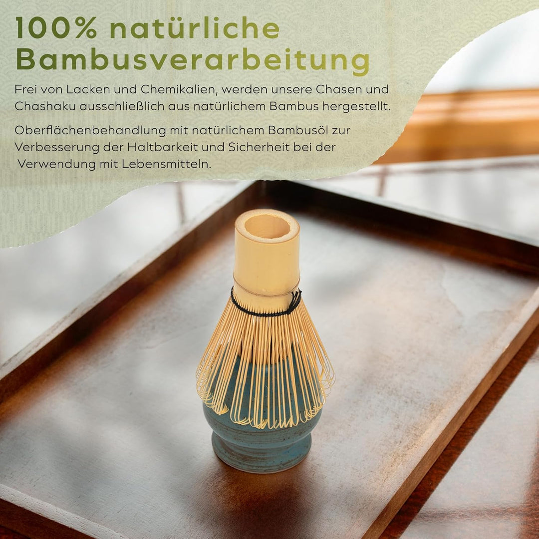 HIBINO Japanisches Matcha Set – Matcha Schale mit Ausguss, Matcha Besen & Halter, Bambus Löffel & Ed