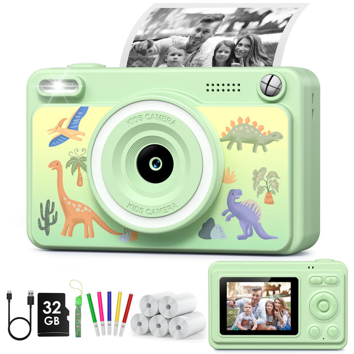 GREENKINDER Sofortbildkamera Kinder, 2.4 Zoll Bildschirm Kinderkamera Sofortbildkamera mit 32GB Kart