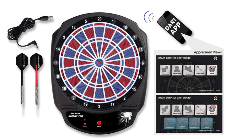 sunflex Dartscheibe Smart Tec - elektronische Dartscheibe + 6 Pfeile und Ersatzspitzen | kabellose V