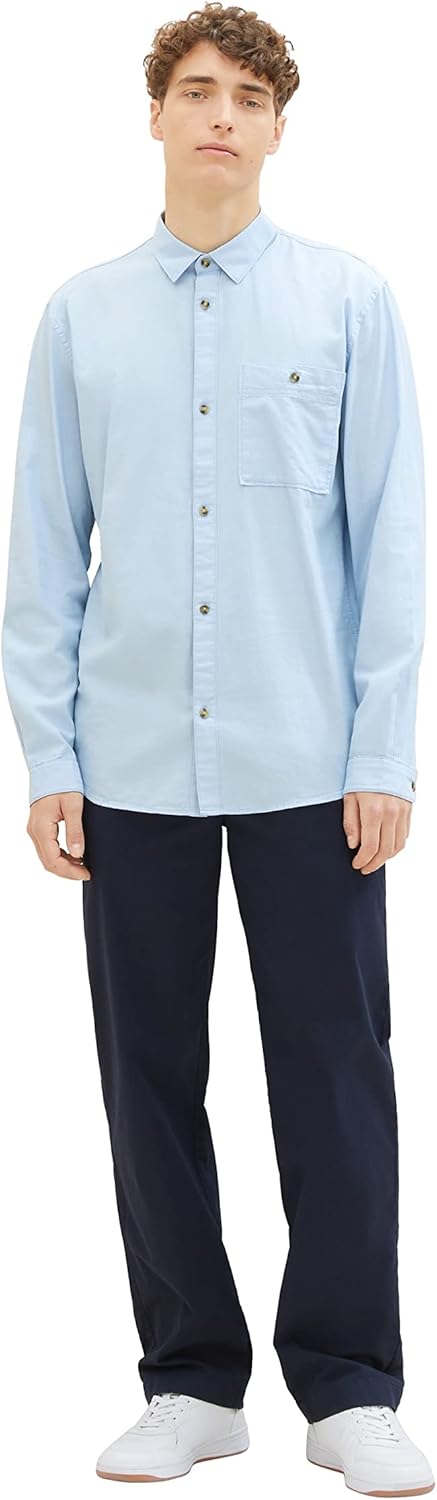 TOM TAILOR Denim Herren Denim Regular Fit Twill Hemd aus Baumwolle, 32345 - Middle Blue Mini Herring