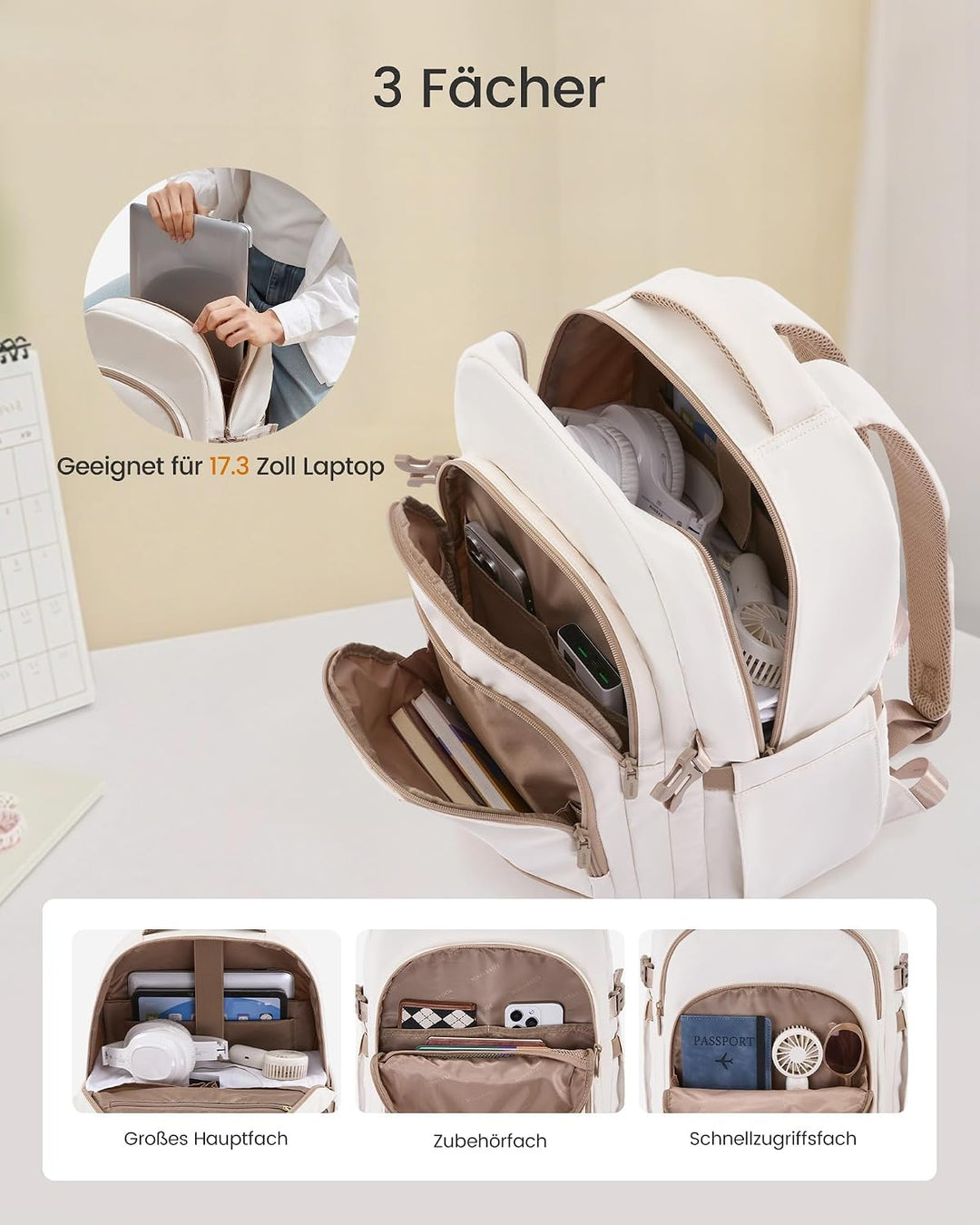 LOVEVOOK Rucksack Damen, 15,6 Zoll Laptop Schulrucksack Wasserdicht, Schultasche Teenager Backpack W