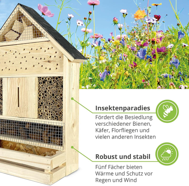 GARTENETAGE Insektenhotel zum Aufhängen XXL mit Pflanzenbalkon &amp; Schieferdach/Naturbelassenes, massi