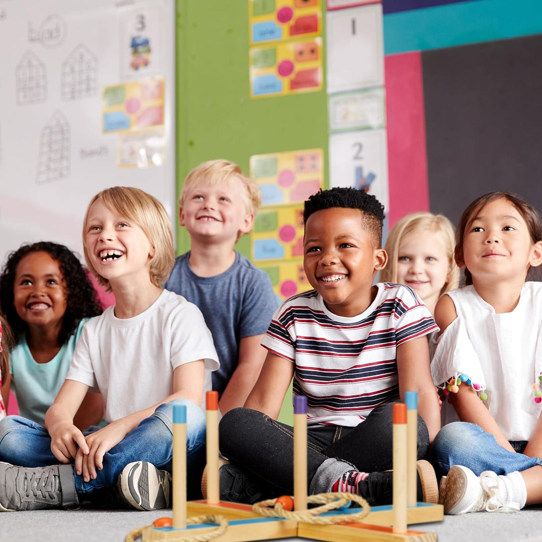 Relaxdays Ringwurfspiel, Holzwurfspiel für Kinder & Erwachsene, mit 5 Ringen, drinnen und draussen,