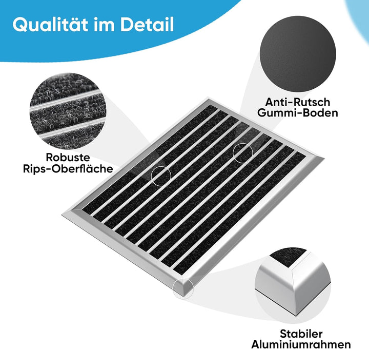 Fussmatte aussen grau 40 x 60 cm, Aluminium Fussmatten, Fussabtreter aussen, Schmutzfang Alu, Schmut