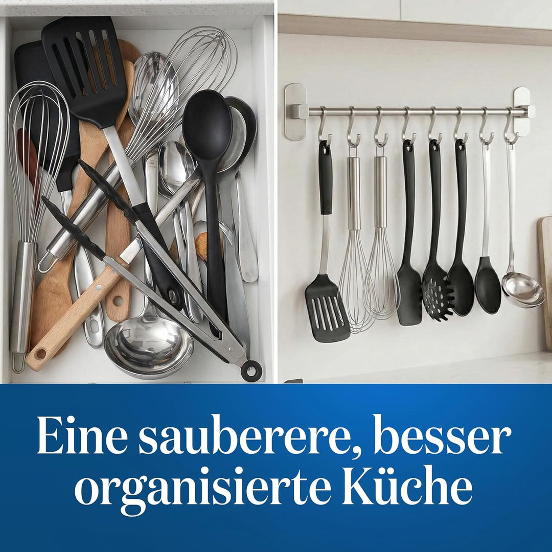 joeji's Kitchen Hakenleiste Küche - Küchenstange - Starker Selbstklebend 3M Ohne Bohren - Küchenleis
