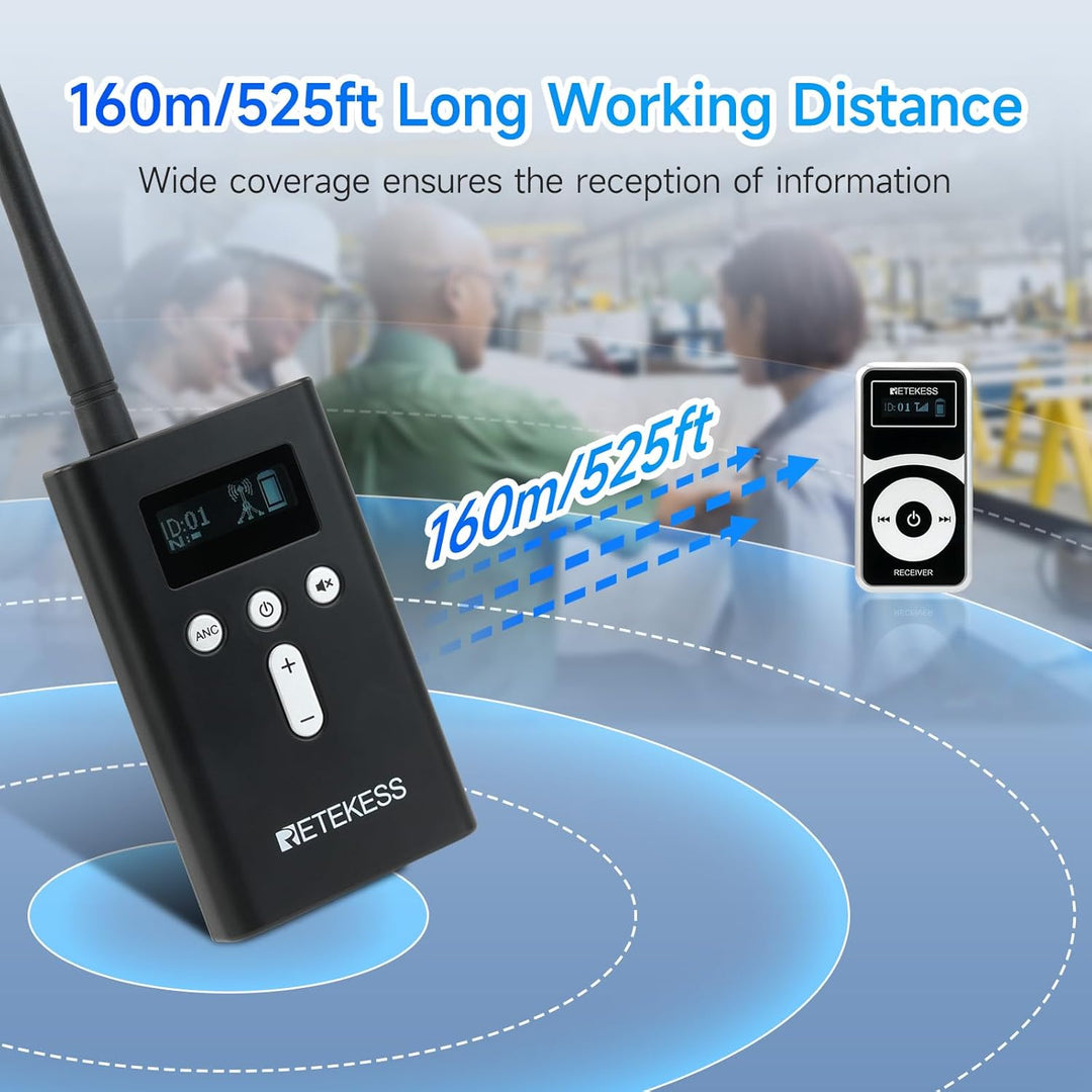 Retekess T130P (T130 3rd) Kabelloses Tour Guide System, Verbesserte Geräuschreduzierung, 160m, Typ-C