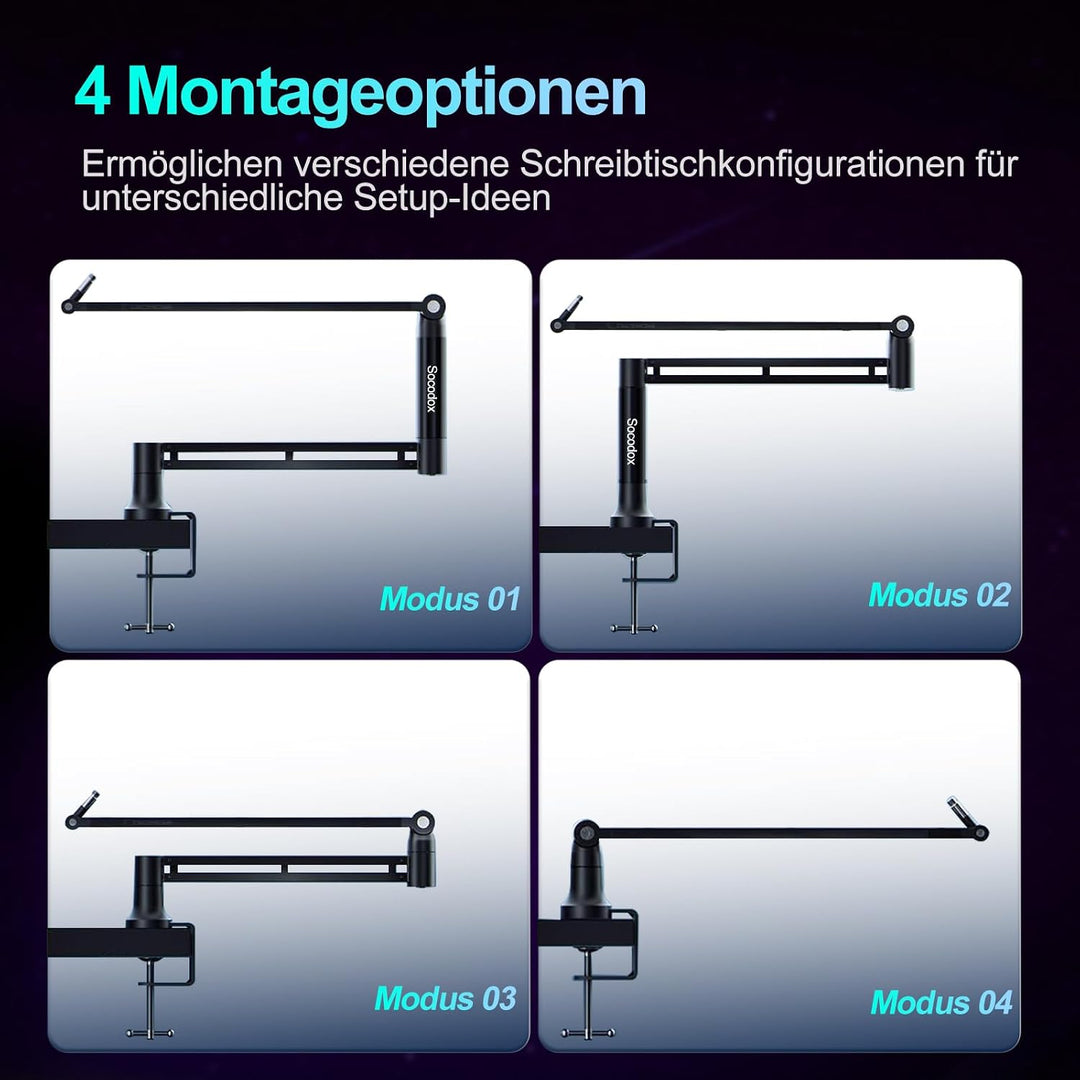 Mikrofonarm Boom Arm, Mikrofon Arm Low Profile für Blue Yeti, 4 Montagemöglichkeiten, Trägt bis zu 1