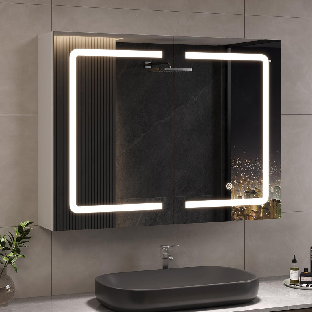 DICTAC Badezimmer spiegelschrank mit Beleuchtung 80x60x16cm Spiegelschrank Bad mit LED und Steckdose