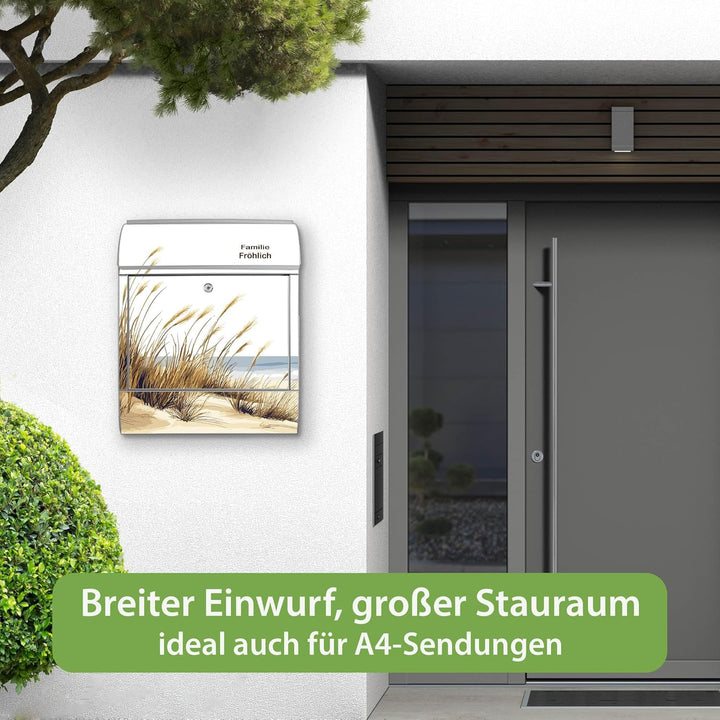 banjado Design Briefkasten personalisiert 38,5x46,5x13cm &amp; 2 Schlüssel - Briefkasten Stahl Silber Ze