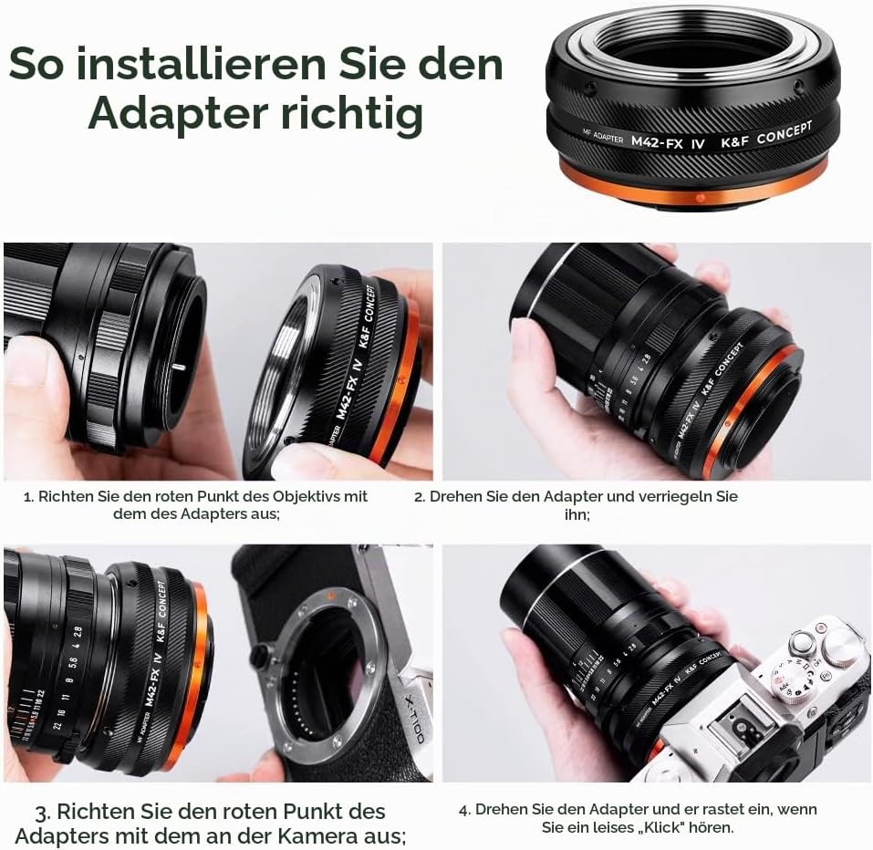 K&amp;F Concept Lens Mount Adapter M42-FX IV Manueller Fokus Kompatibel mit M42 Objektiv und Fujifilm X