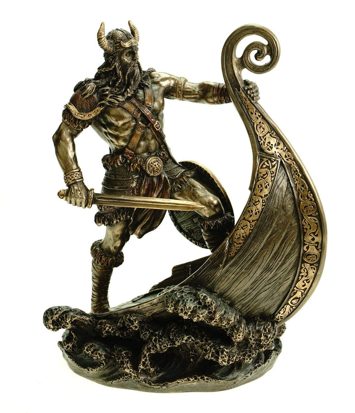 Veronese 708-7655 Figur Wikinger Steht am Bug seines Drachenschiffes 24 cm