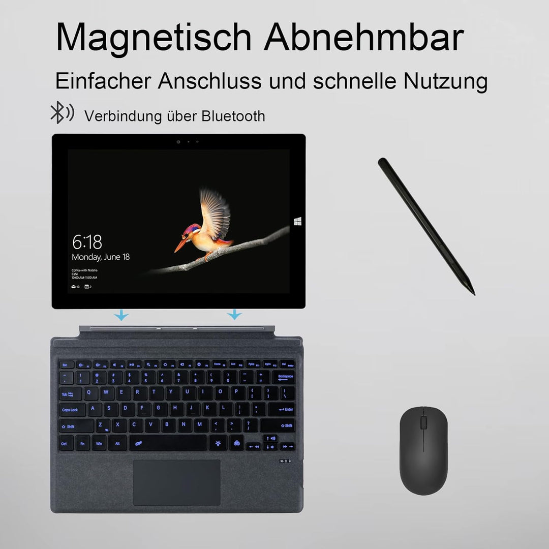 Bluetooth-Tastatur für Microsoft Surface Pro Copilot+ PC (11. Edition), kompatibel mit Pro 8 9 10/ X