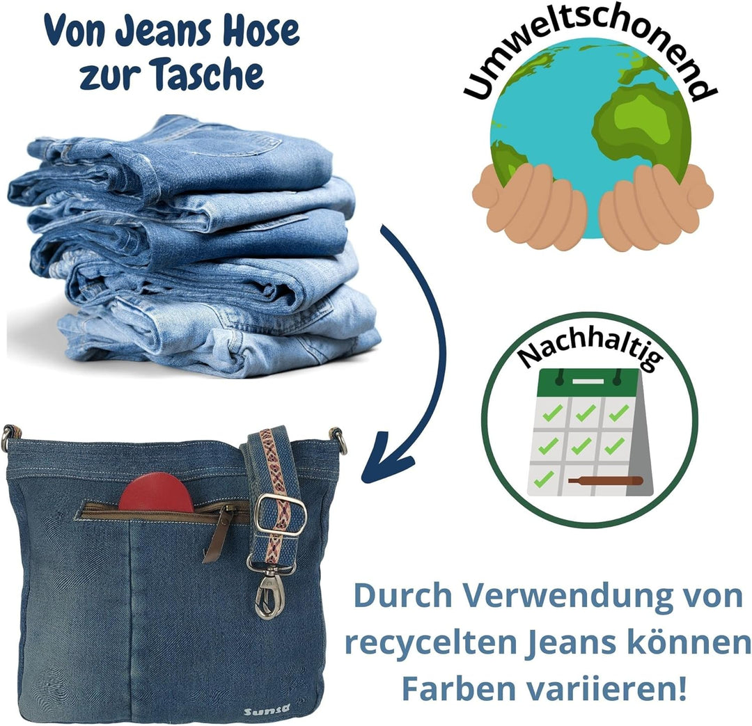 Sunsa Damen Taschen Umhängetasche Handtasche Canvas & Jeans. Grosse Boho Crossbody Tasche/bag Schult