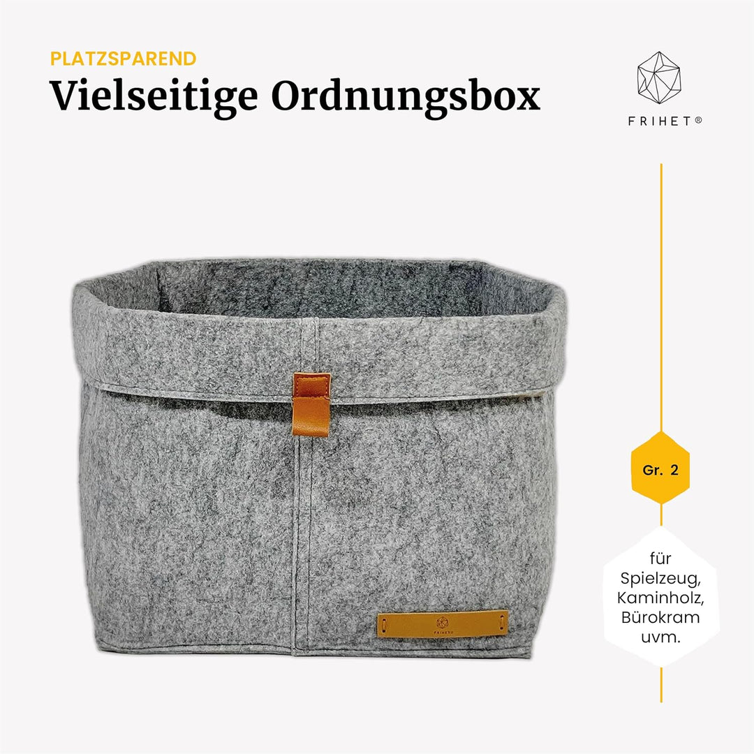 FRIHET® Filz Aufbewahrungskorb für KALLAX Regal | Ordnungsbox in Grau | Filztasche Organizer | Gr. 2
