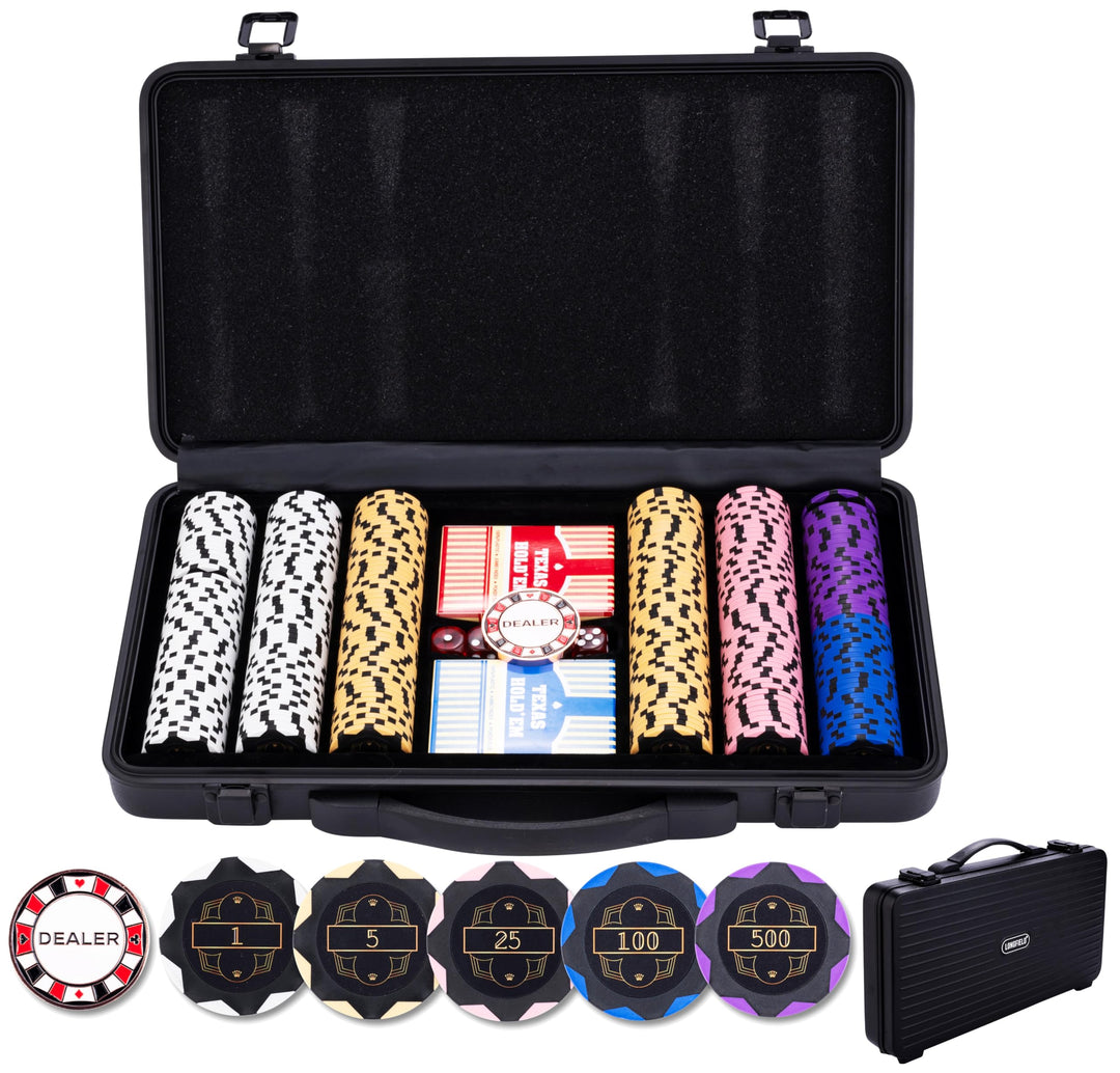 Engelhart - 320951 – Poker-Set – Koffer aus schwarzem Metall – 300 Chips 14 g nummeriert (1 bis 500)