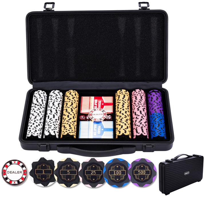 Engelhart - 320951 – Poker-Set – Koffer aus schwarzem Metall – 300 Chips 14 g nummeriert (1 bis 500)