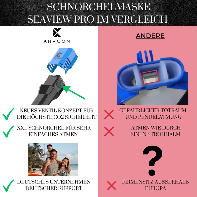 Khroom Schnorchelmaske Erwachsene Seaview Pro | Unsere Beste Tauchermaske | CO2 sichere Vollmaske zu