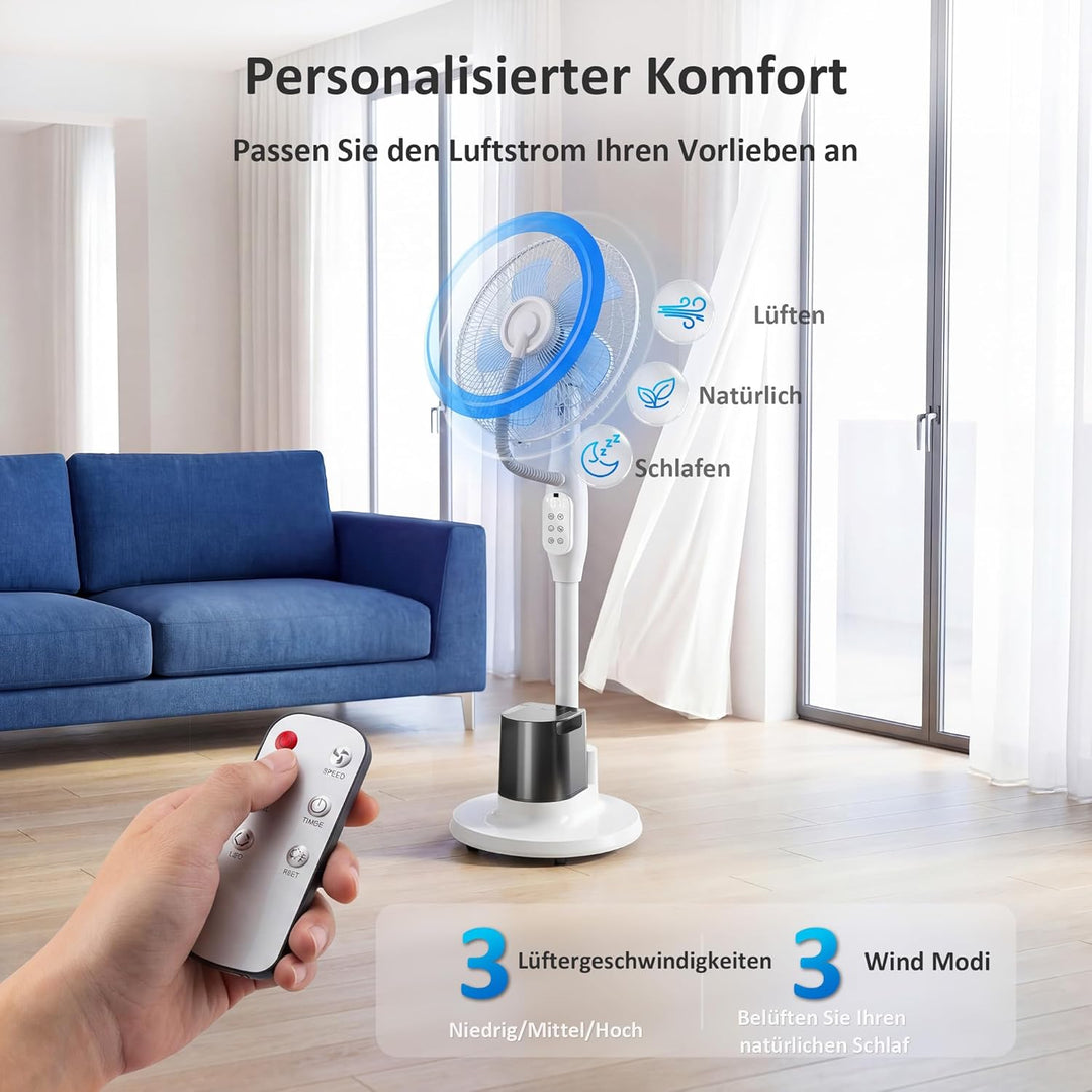 HOMCOM Ventilator mit Wasserkühlung, Luftbefeuchter leise, Neigbar Standventilator inkl. Sprühnebel,