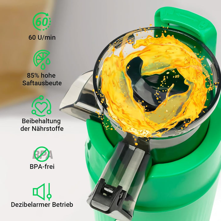 Ventray Ginnie Entsafter - Slow Juicer mit 60 U/min Niedriger Geschwindigkeit, Entsafter Gemüse und