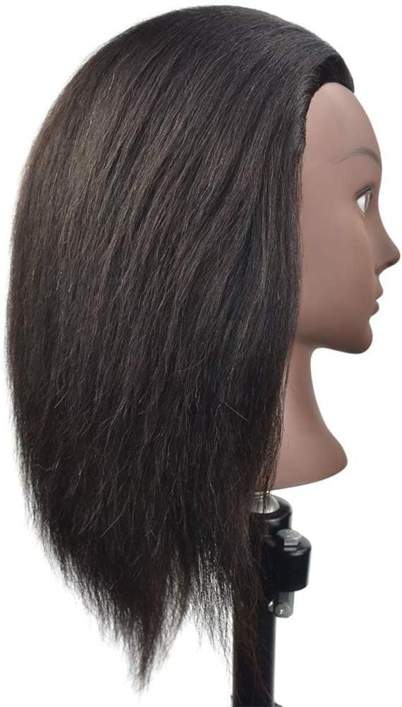 Afro-Mannequin-Kopf aus 100% Echthaar, Friseur-Trainingskopf für Kosmetologie, Puppenkopf (Tischklem
