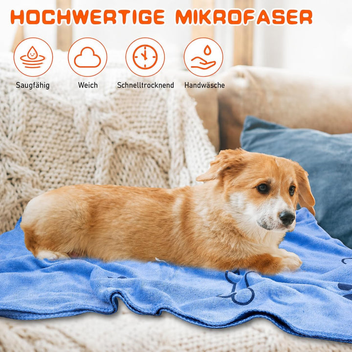 Hundehandtuch 8er Set, Mikrofaser-Handtücher 140 x 70 cm für Hunde &amp; Katzen | Extra Saugstark &amp; Weic
