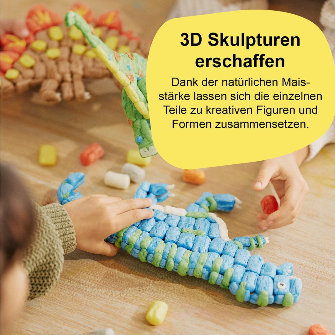 Playmais Classic Dinoworld | 800 Teile | Bastelset | natürliches Spielzeug | inkl. Schwämmchen, Bast