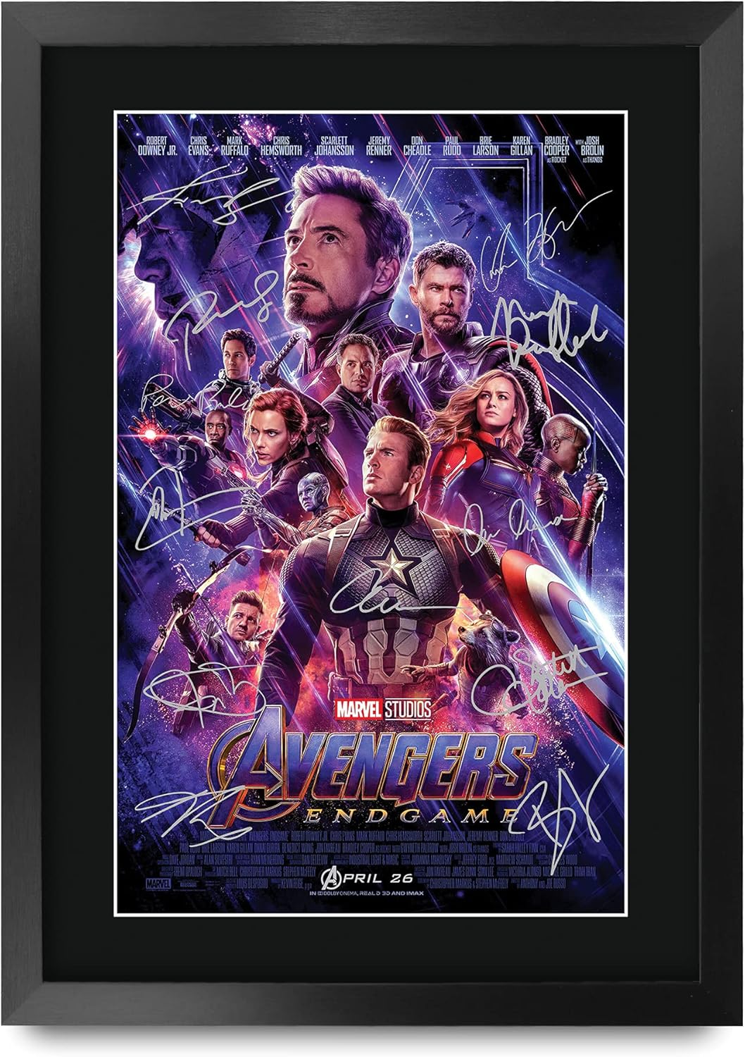 HWC Trading Avengers Endgame A3 Gerahmte Signiert Gedruckt Autogramme Bild Druck-Fotoanzeige Geschen