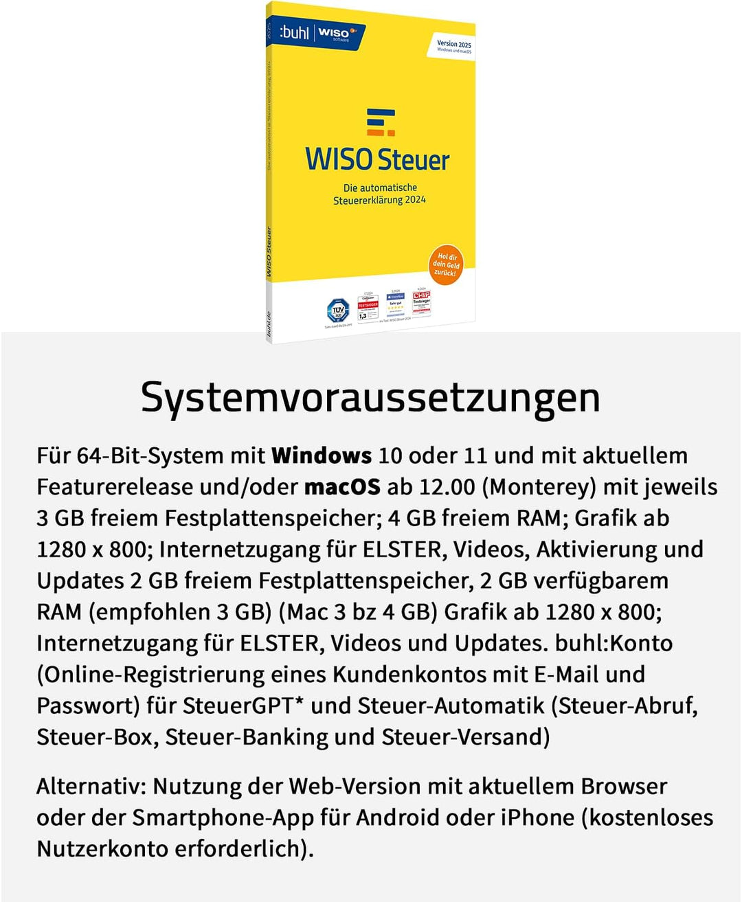 WISO Steuer 2025 (für Steuerjahr 2024) | Für Windows, Mac, Smartphones und Tablets | Standardverpack