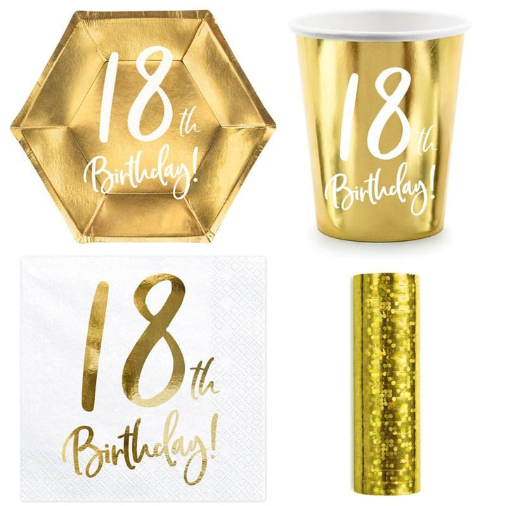 Playflip Party Geschirr 18. Geburtstag Gold Partyset Einweggeschirr 18 Jahre Teller Becher Serviette
