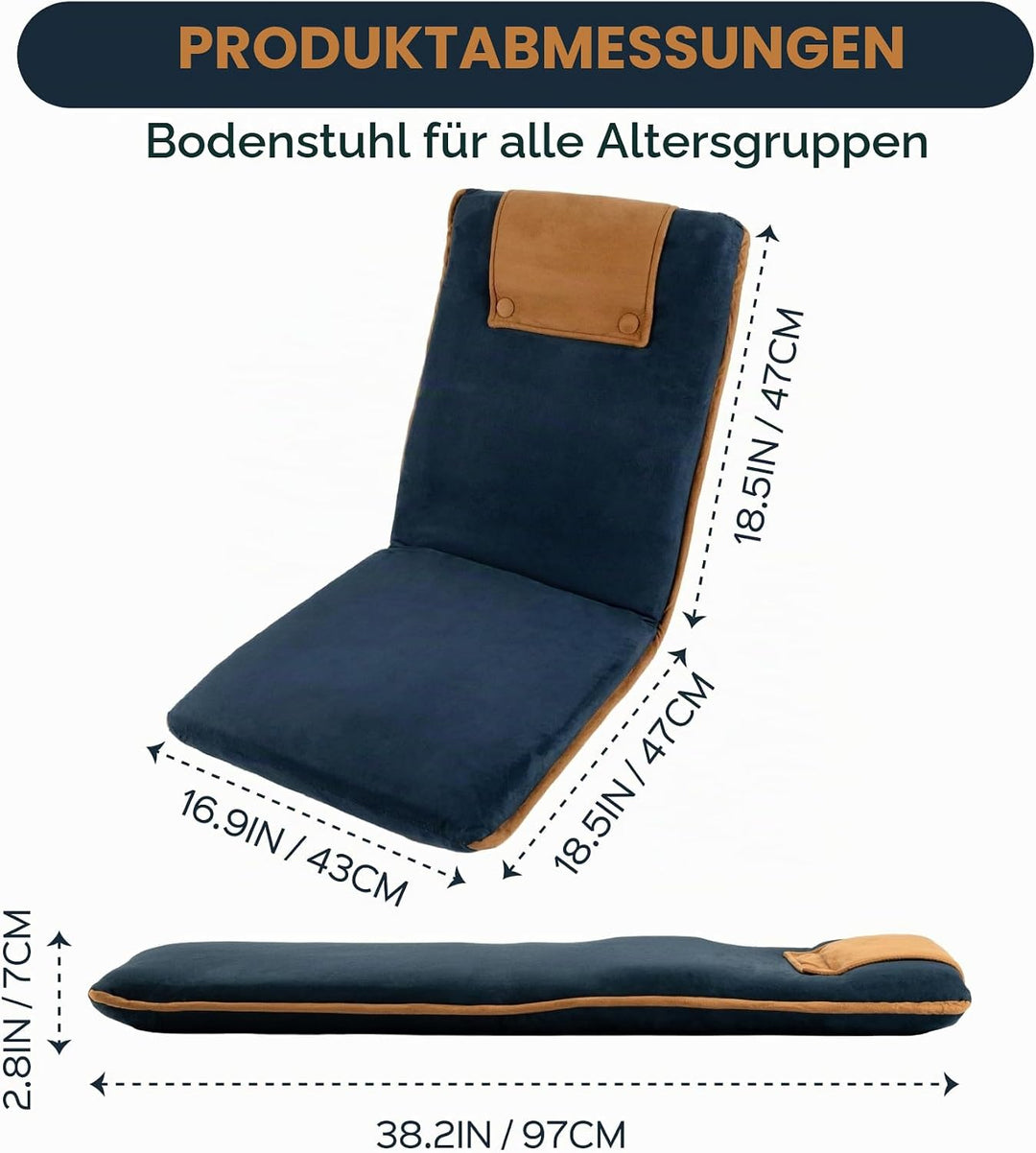 bonVIVO Bodenstuhl mit Rückenlehne Easy II - Sitzkissen &amp; Outdoor Relaxsessel für Meditation, Yoga,