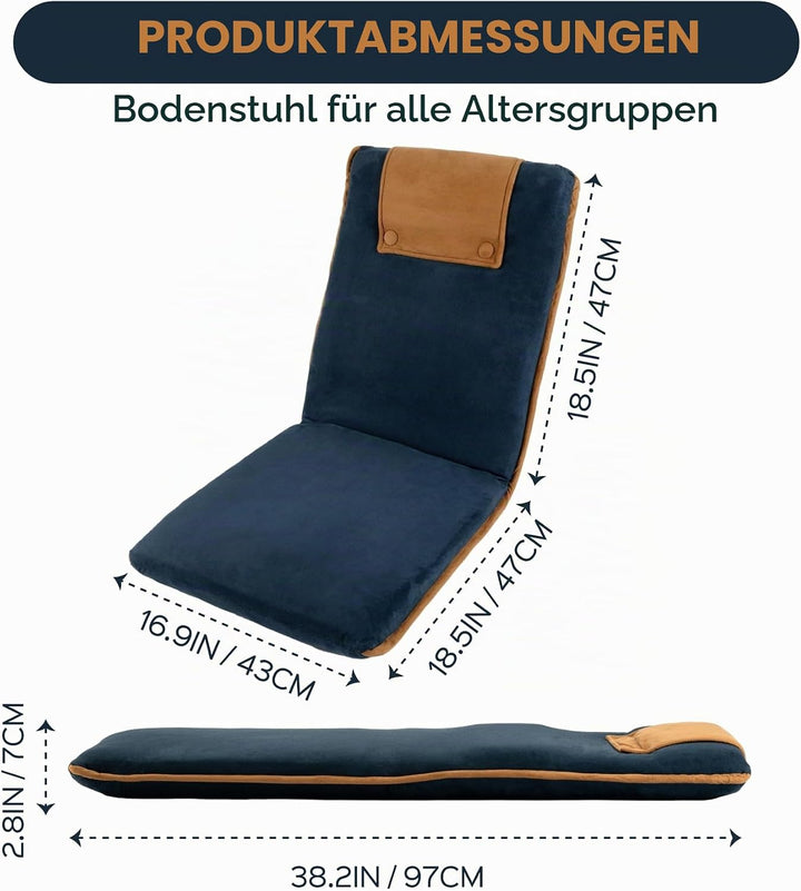 bonVIVO Bodenstuhl mit Rückenlehne Easy II - Sitzkissen &amp; Outdoor Relaxsessel für Meditation, Yoga,