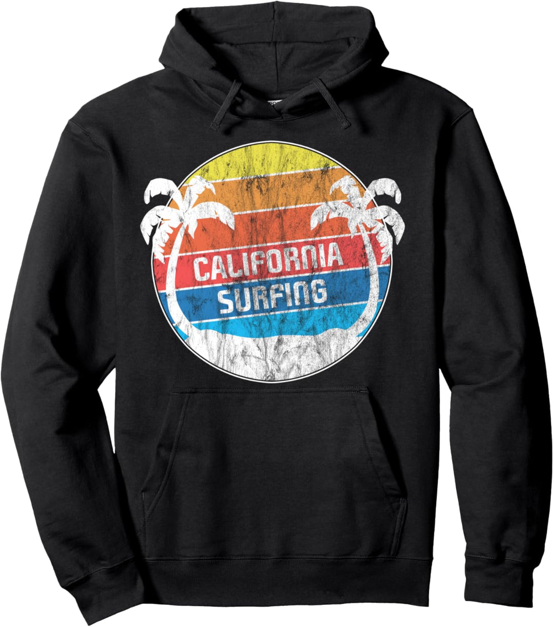 California Surfing Palmen Strand und Surfbrett Pullover Hoodie