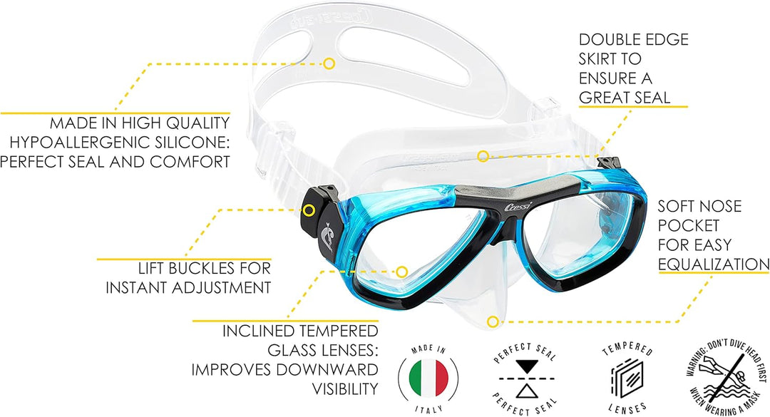 Cressi Focus - Schnorchelmaske, Einstellbar Schnorchelset Erwachsene, Taucherbrille Kinder und Tauch
